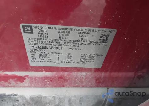 2018 Chevrolet Equinox Premier z USA, uszkodzony, nr VIN 3GNAXMEV0JS538811